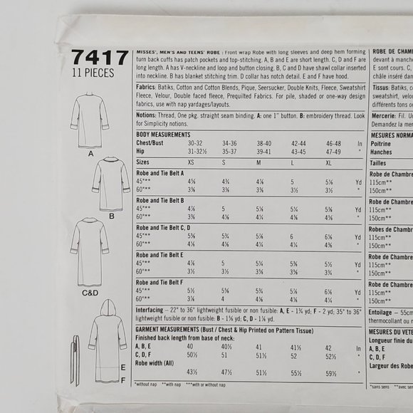 Vintage 1996 Simplicity 6 Made Easy! Misses' Men's Teen's Robe Sewing Pattern - Picture 4 of 10